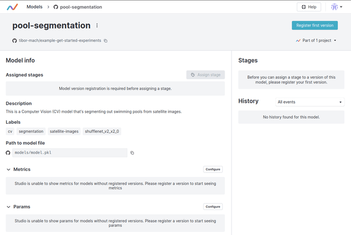 Newly added model in the Model Registry